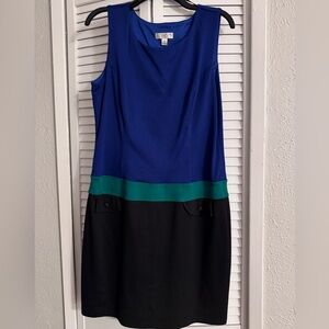 Kenar Blue and Black Mini Dress with Green Accent